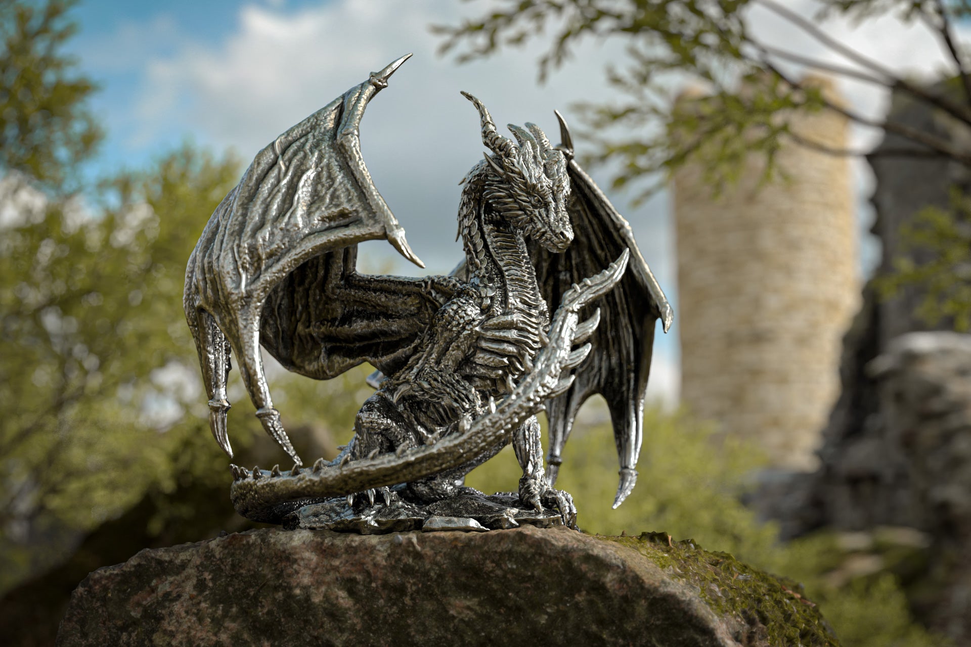 Fairies & Fantasy Silver Statues - Unicorn, Coco the Dragon
